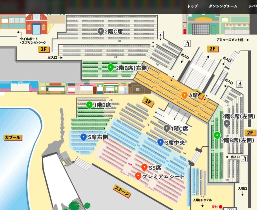 ハワイアンズ座席種類の一覧表