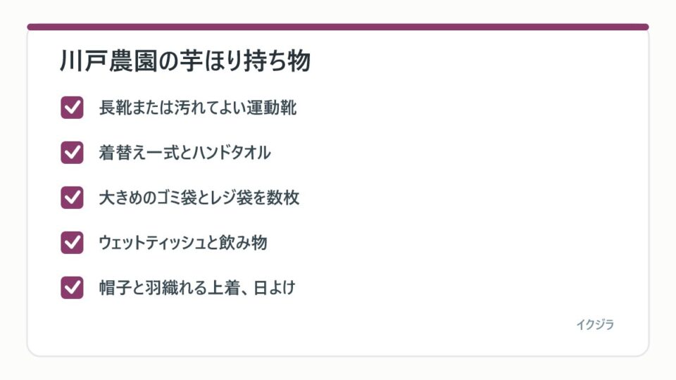 川戸農園の芋ほり持ち物