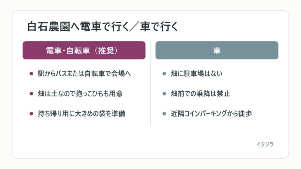 白石農園へ電車で行く/車で行く