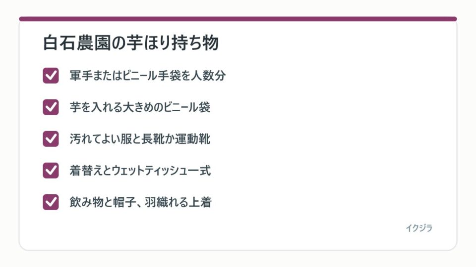 白石農園の芋ほり持ち物