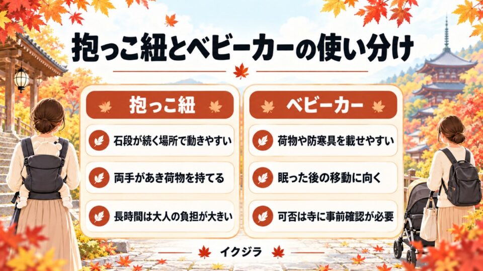 抱っこ紐とベビーカーの使い分け