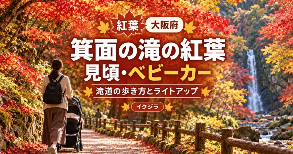 箕面の滝の紅葉2026|見頃・ライトアップと赤ちゃん連れ・ベビーカー【大阪府】