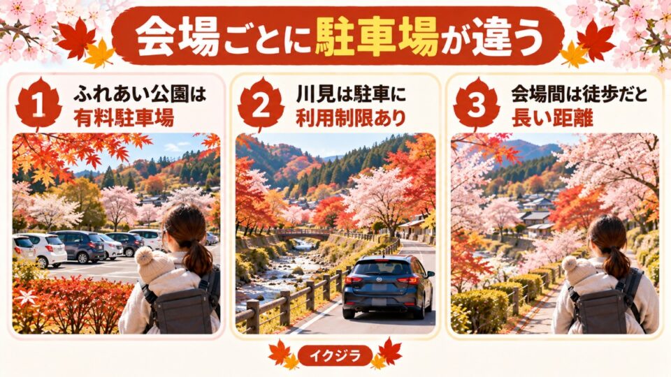 会場ごとに駐車場が違う