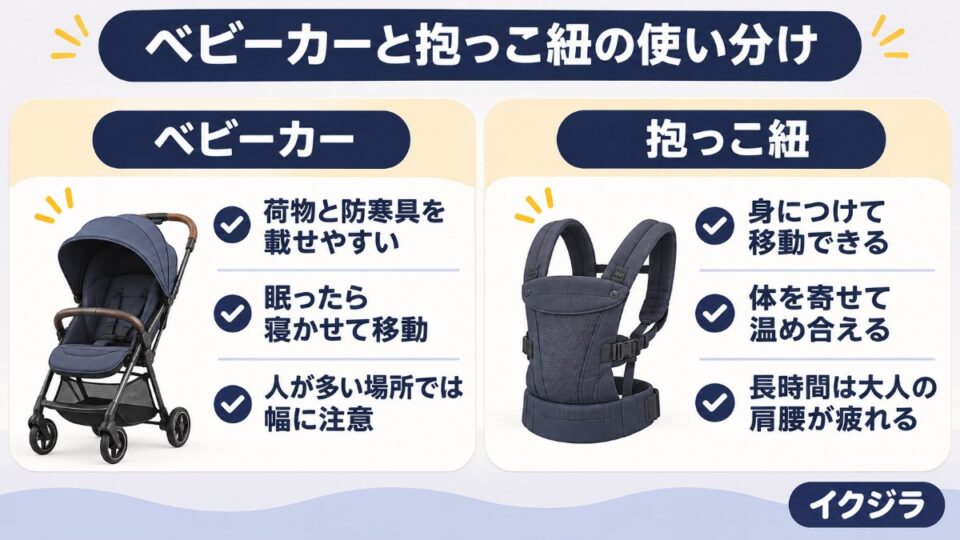 ベビーカーと抱っこ紐の使い分け
